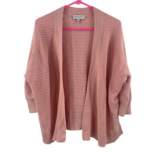MICHAEL STARS Small Open Cardigan Waffle Knit Pink Dolman Sleeve 100% Cotton - Picture 1 of 12